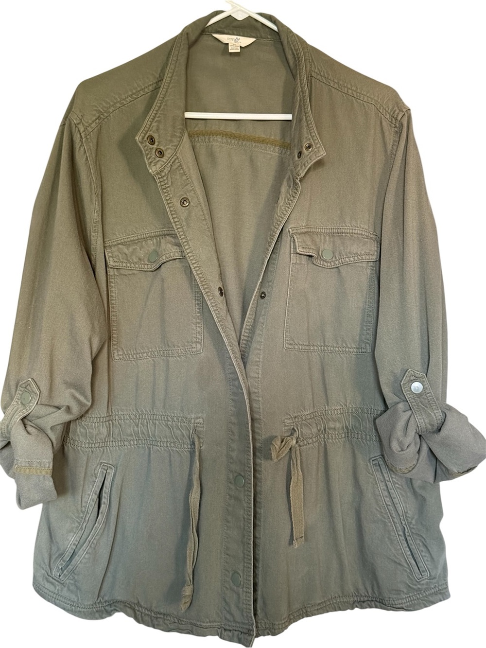 Terra & Sky Women’s Olive Green Utility Jacket with Drawstring Waist 1XL Comfy